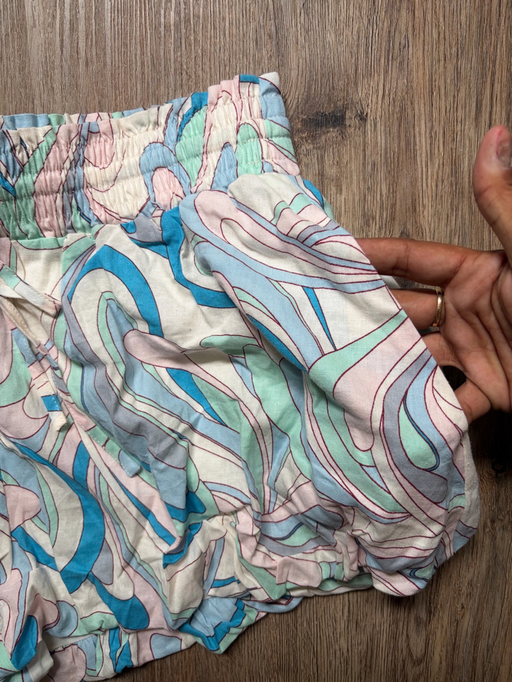 Celandine by Anthropologie Bubble Bloomer Summer Shorts - Pastel Swirl Pattern - Picture 3 of 8